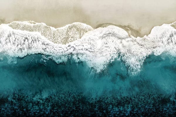Large Art for Bathroom - Canvas Prints: Teal Ocean Waves From Above II by Maggie Olsen