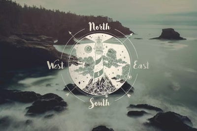 Ocean Fog Forest Pacific Northwest Beach Compass  by Nature Magick canvas print