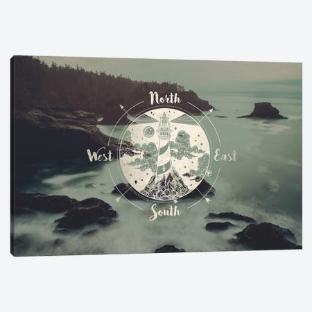 Ocean Fog Forest Pacific Northwest Beach Compass  Canvas Print #MGK100} by Nature Magick Art Print