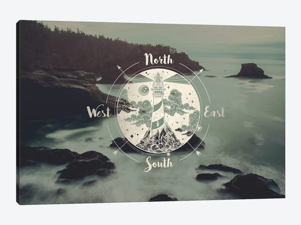 Ocean Fog Forest Pacific Northwest Beach Compass  by Nature Magick 1-piece Canvas Print