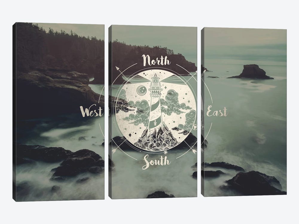 Ocean Fog Forest Pacific Northwest Beach Compass  3-piece Canvas Print
