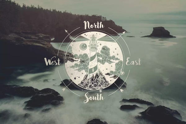 Kids Nautical Art: Ocean Fog Forest Pacific Northwest Beach Compass  by Nature Magick
