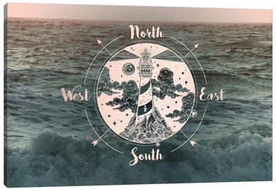 Ocean Sunset Sea Compass Canvas Art Print - Kids Nautical Art