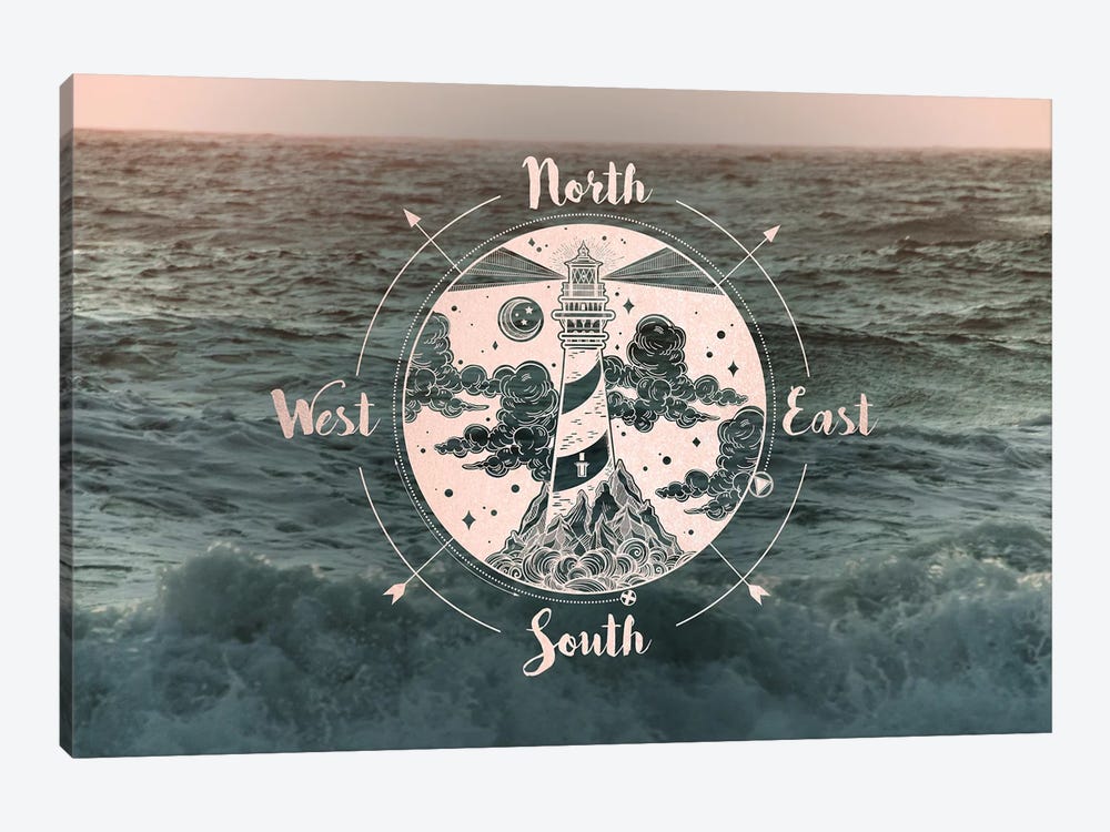 Ocean Sunset Sea Compass by Nature Magick 1-piece Canvas Art