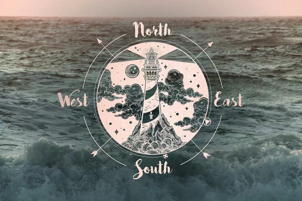 Kids Nautical Art: Ocean Sunset Sea Compass by Nature Magick