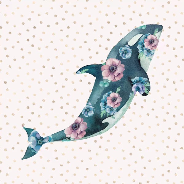 Orcas: Pink And Blue Whale Ocean Floral by Nature Magick