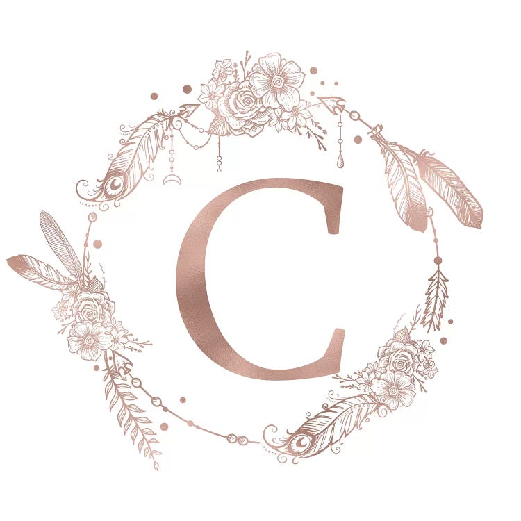 Monogram Letter C with Vintage Flower Graphic | Mounted Print
