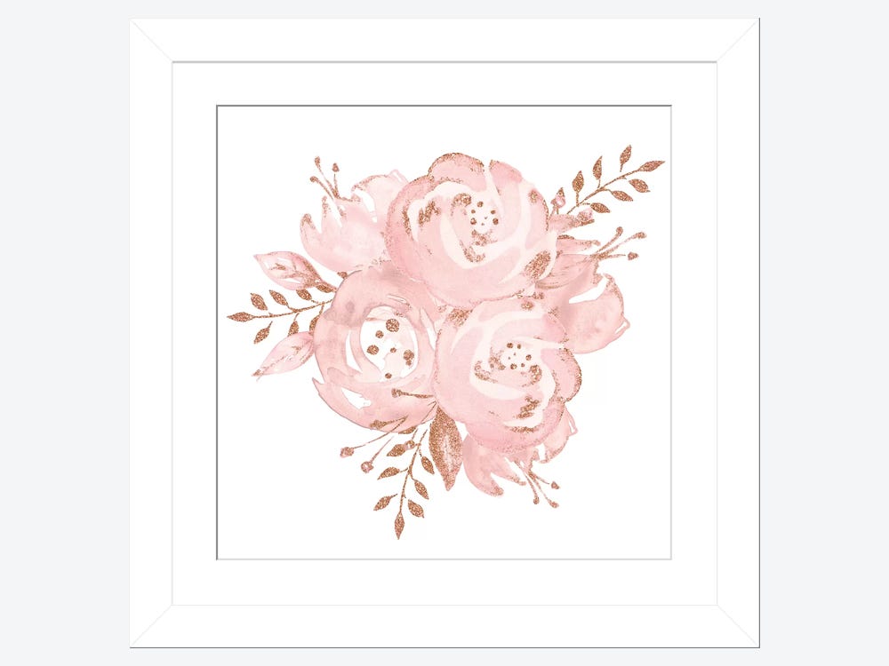 Gold Botanical Pink Noisette Roses on Viva Magenta Art Print by