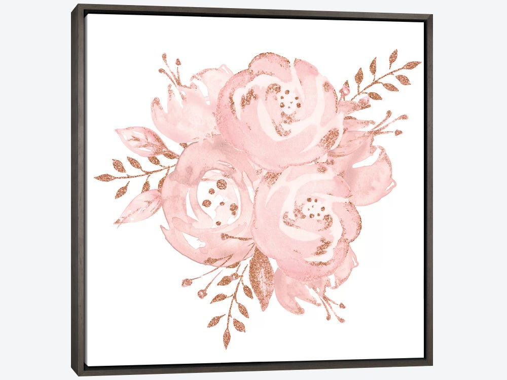 Gold Botanical Pink Noisette Roses on Viva Magenta Art Print by