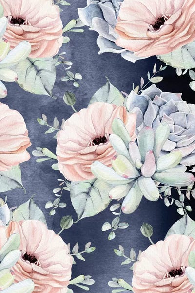 Nature Magick: Succulents Southwestern Floral Dark Blue I by Nature Magick