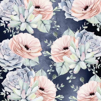 Succulents Southwestern Floral Dark Blue II by Nature Magick canvas print