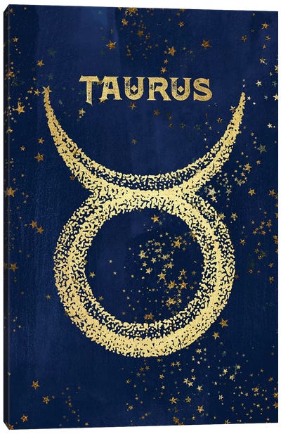 Taurus Zodiac Sign Canvas Art Print - Blue & Gold Art