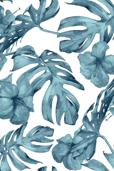 Monsteras: Tropical Palm Leaves And Hibiscus Flowers by Nature Magick