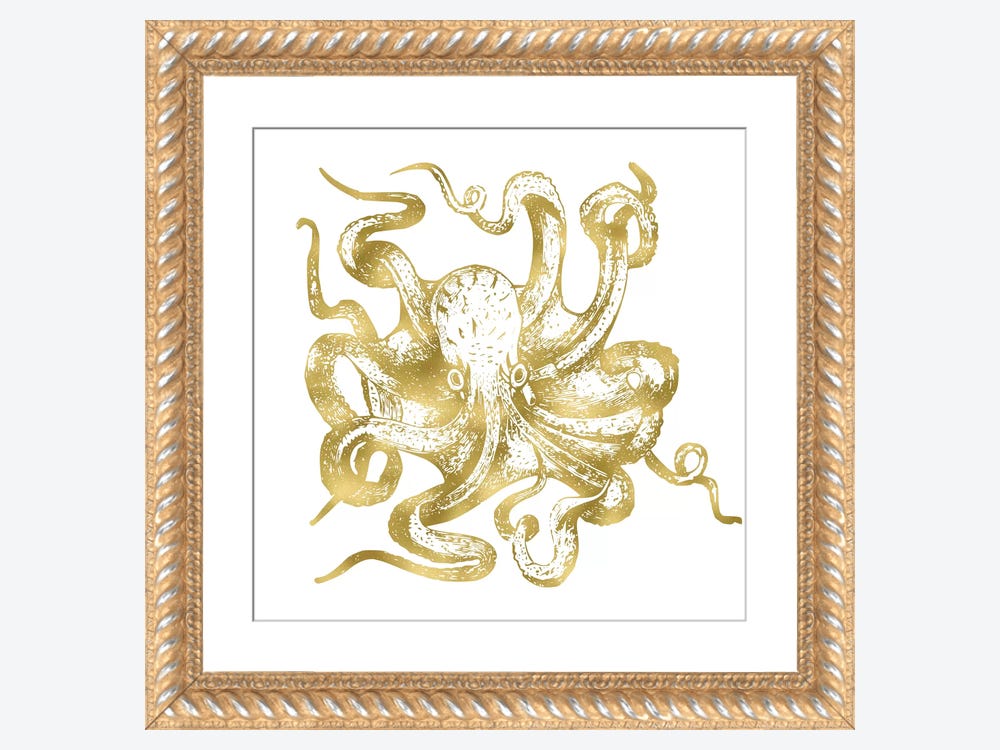 Vintage Gold Octopus Canvas Wall Art by Nature Magick