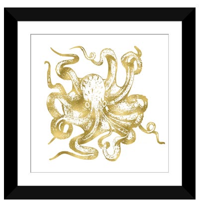 Vintage Gold Octopus Framed Art Print