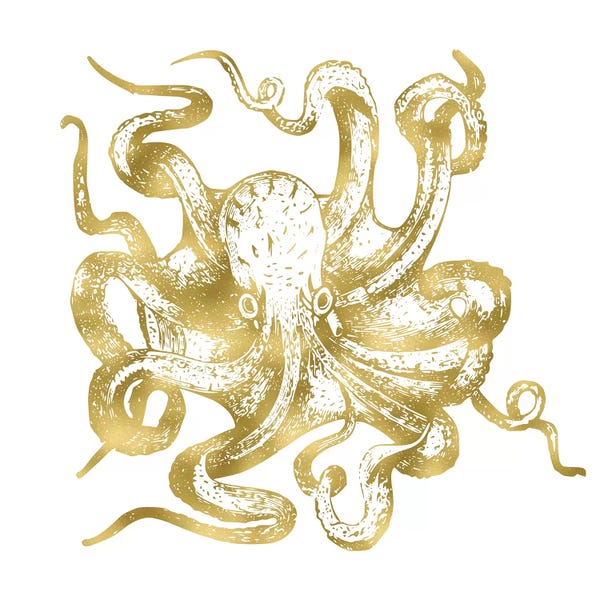 Kids Ocean Life Art: Vintage Gold Octopus by Nature Magick