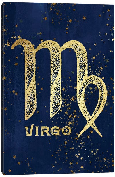 Virgo Zodiac Sign Canvas Art Print - Blue & Gold Art