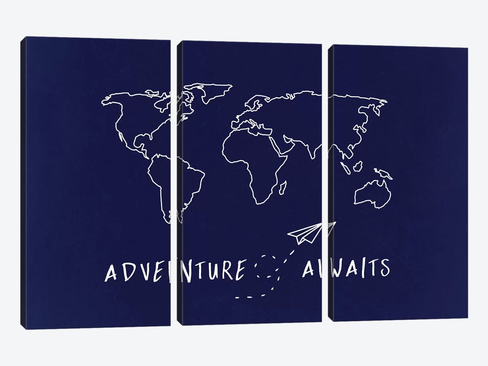 World Map Adventure Awaits by Nature Magick 3-piece Art Print