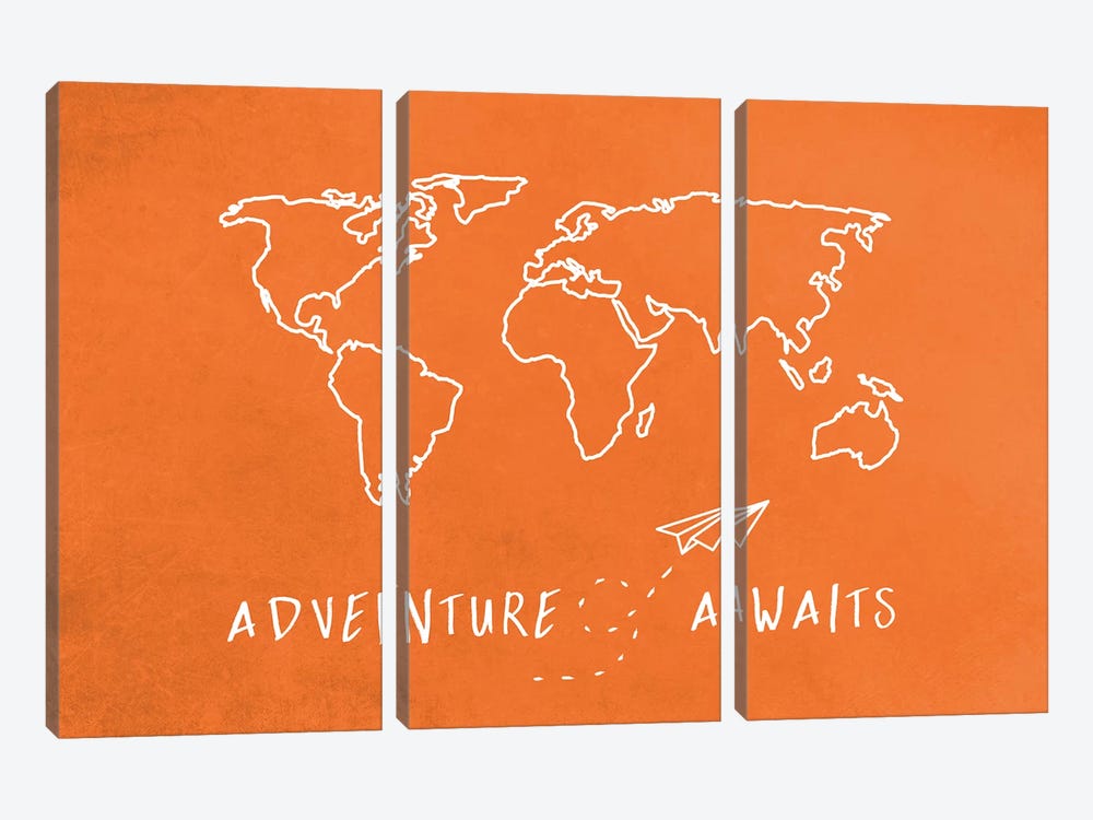 World Map Adventure Awaits II 3-piece Canvas Wall Art