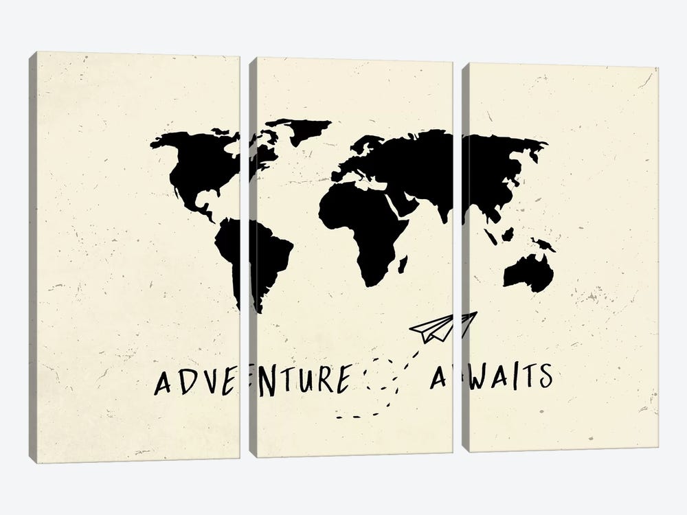 World Map Adventure Awaits III by Nature Magick 3-piece Art Print