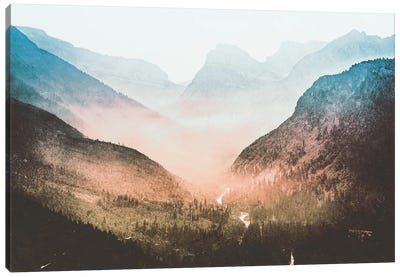 Blue Sunrise Mountain Adventure At Glacier National Park I Canvas Art Print - Modern Minimalist