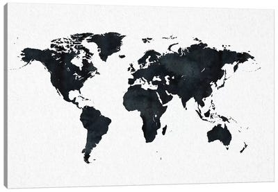 World Map In Black And White Canvas Art Print - 3-Piece Map Art
