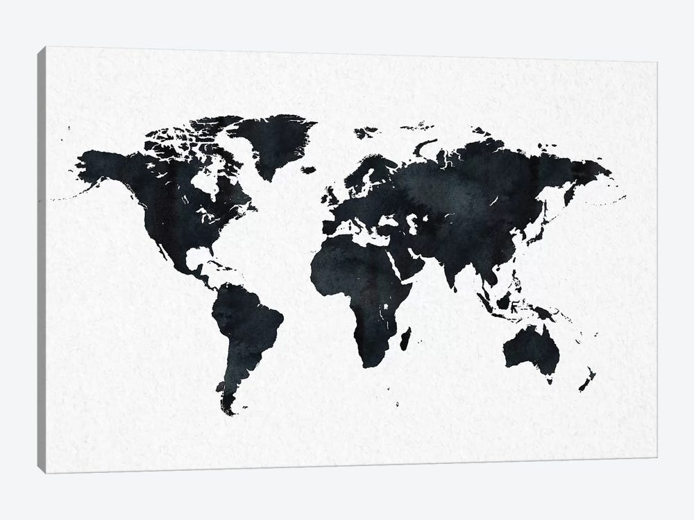 World Map In Black And White by Nature Magick 1-piece Art Print
