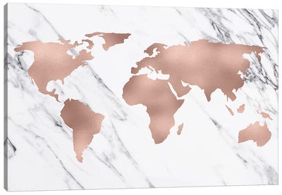 World Map In Rose Gold Canvas Art Print - Rose Gold Art