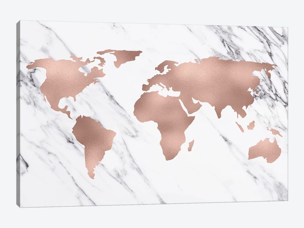 World Map In Rose Gold 1-piece Canvas Wall Art