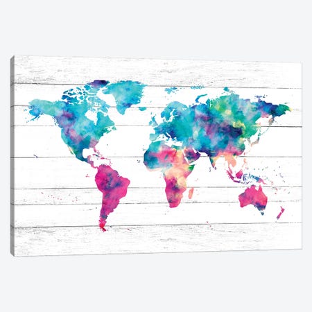 World Map Pink And Turquoise Canvas Print #MGK197} by Nature Magick Art Print
