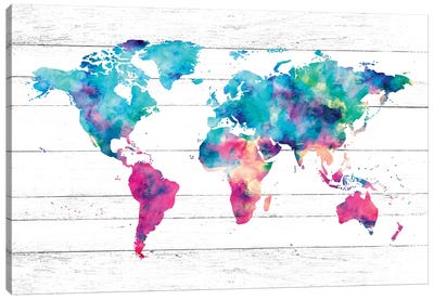 World Map Pink And Turquoise Canvas Art Print - Nature Magick