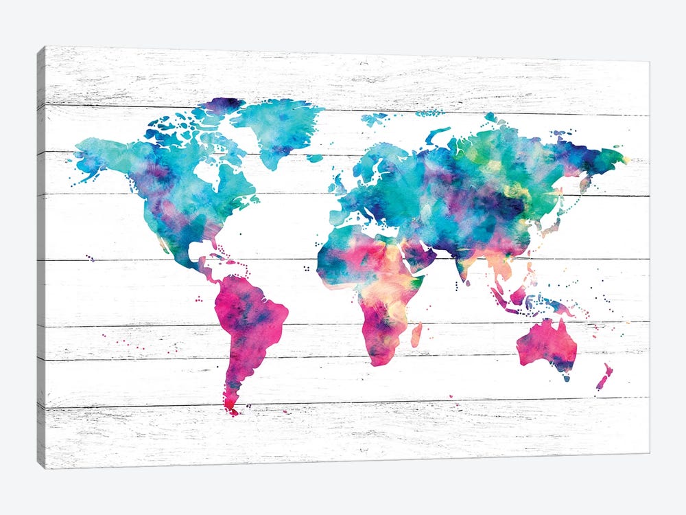 World Map Pink And Turquoise by Nature Magick 1-piece Art Print