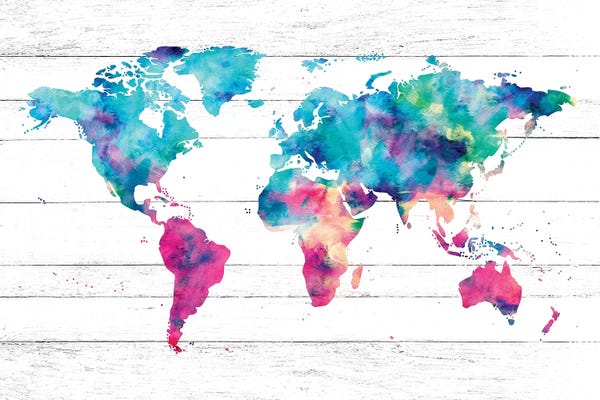 Kids Map Art: World Map Pink And Turquoise by Nature Magick
