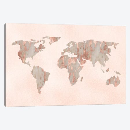 World Map Rose Gold Canvas Print #MGK198} by Nature Magick Canvas Art