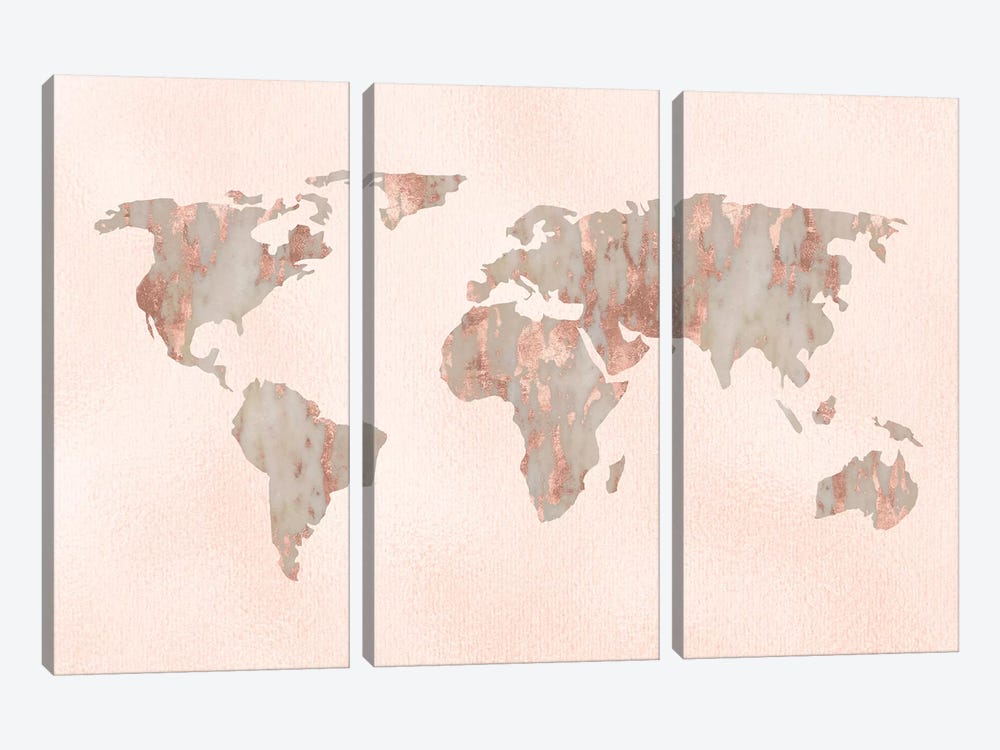 World Map Rose Gold by Nature Magick 3-piece Canvas Artwork