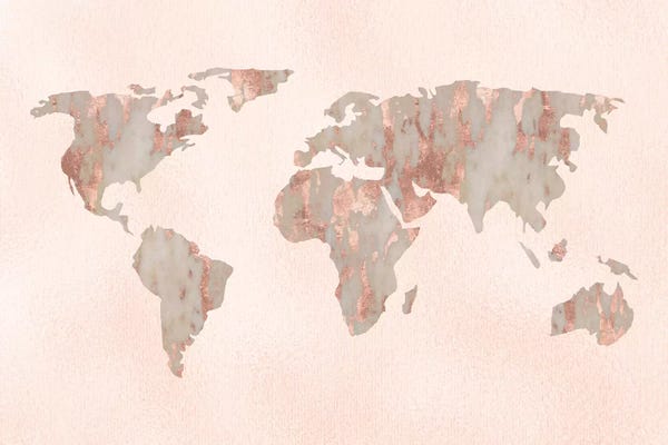 Kids Map Art: World Map Rose Gold by Nature Magick