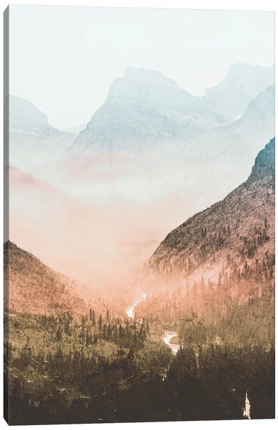 Blue Sunrise Mountain Adventure At Glacier National Park II Canvas Art Print - Modern Minimalist