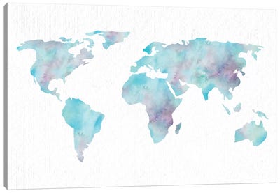 World Travel Map Ocean Blue Canvas Art Print - World Map Art