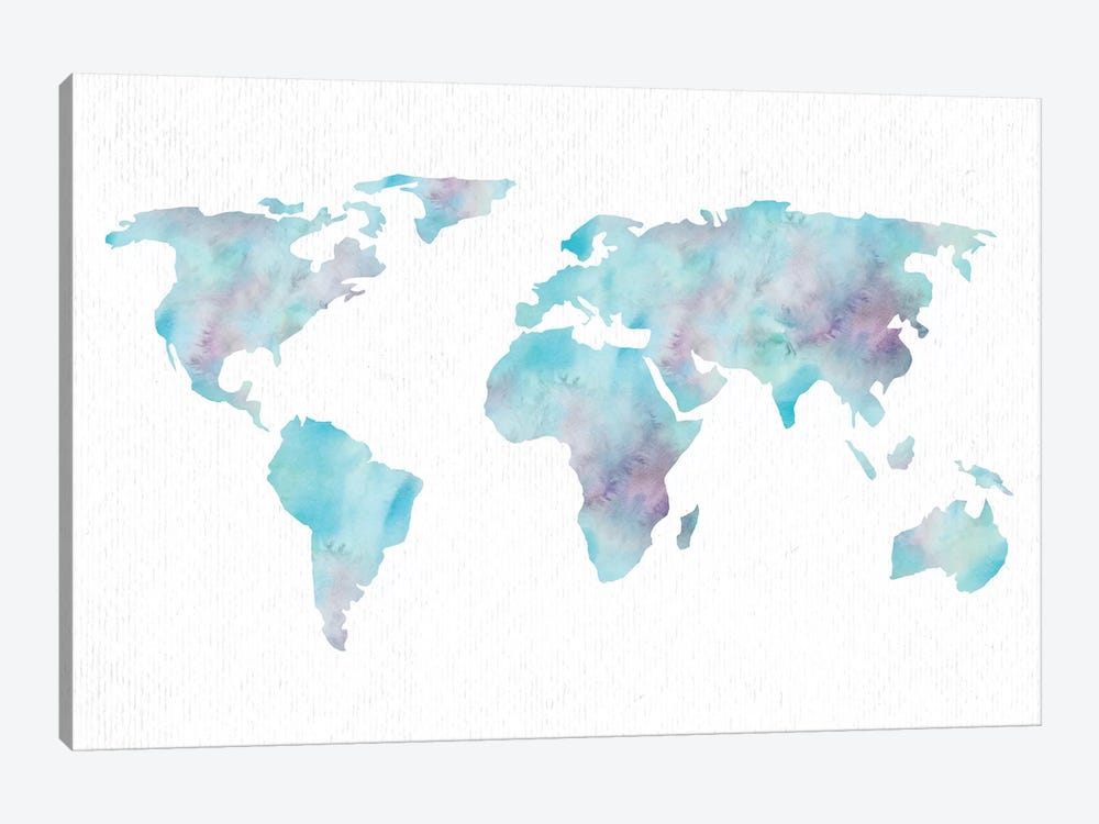 World Travel Map Ocean Blue 1-piece Canvas Print