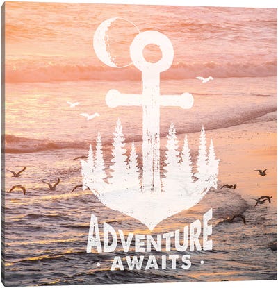Adventure Awaits Anchor In Seagull Sunset Canvas Art Print - Adventure Art
