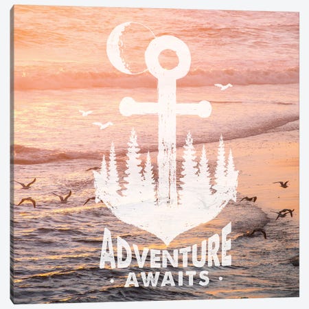 Adventure Awaits Anchor In Seagull Sunset Canvas Print #MGK207} by Nature Magick Art Print