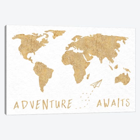 Adventure Awaits Map Metallic Gold Canvas Print #MGK208} by Nature Magick Canvas Artwork