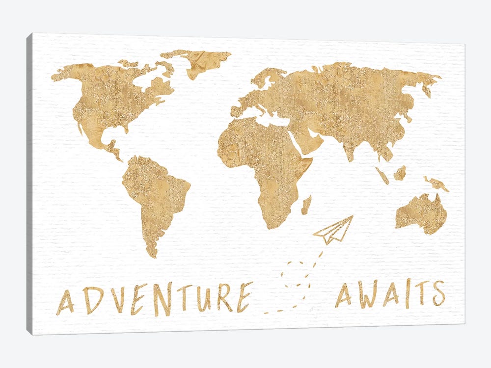 Adventure Awaits Map Metallic Gold by Nature Magick 1-piece Art Print