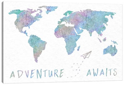 Adventure Awaits Map Metallic Rainbow Canvas Art Print - Maps