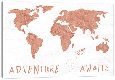 Adventure Awaits Map Metallic Rose Gold Canvas Art Print - Kids Map Art