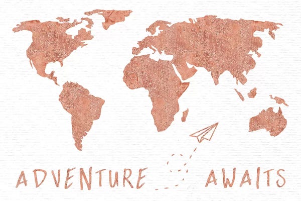 Kids Map Art: Adventure Awaits Map Metallic Rose Gold by Nature Magick