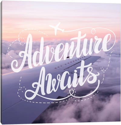 Adventure Awaits In Airplane Over Clouds Canvas Art Print - Nature Magick