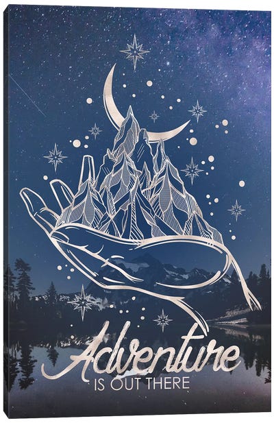 Adventure Is Out There Mountain Stars Reflection Canvas Art Print - Adventure Art