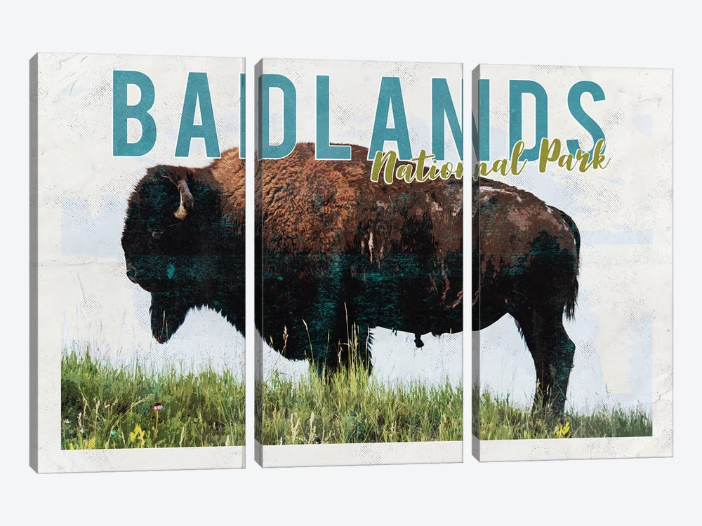 Badlands National Park Vintage Adventure Postcard by Nature Magick 3-piece Canvas Wall Art