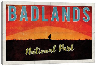 Badlands National Park Vintage Adventure Prairie Dog Sunrise Postcard Canvas Art Print - Travel Journal